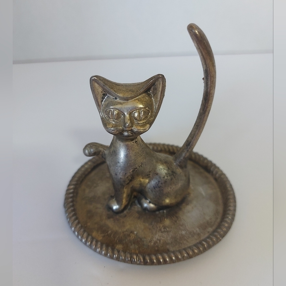 Vintage cat silver plated ring holder